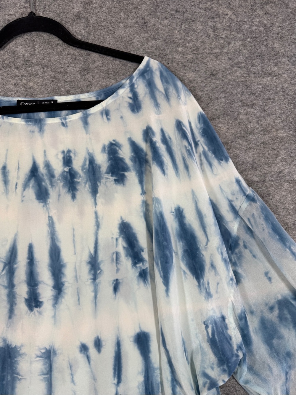 Gypsy 05 Silk Tie Dye Blouse Blue White Medium Boho Resort Top Summer Vacay - Picture 7 of 16